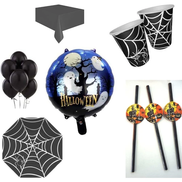 Parti Sürprizi Cadılar Bayramı Siyah Örümcek Ağı Desenli Parti Seti 8 Kişilik ürün görseli