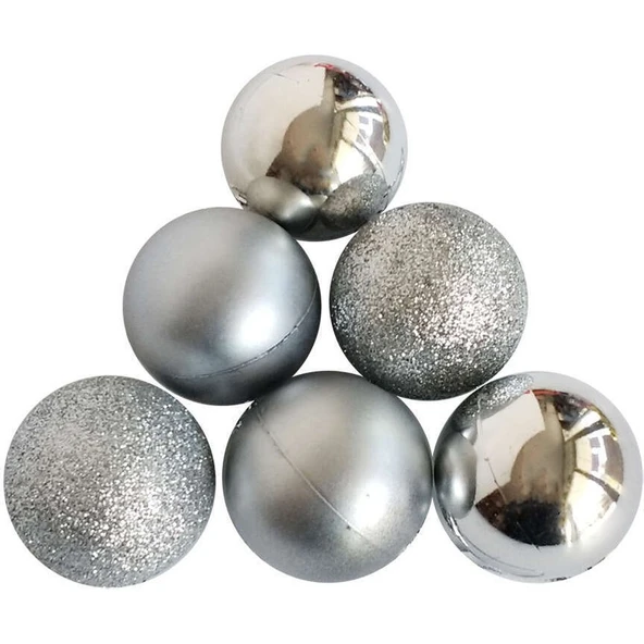 Parti Sürprizi Yılbaşı Çam Ağacı Gümüş 6 cm Top Süs 6 Adet ürün görseli