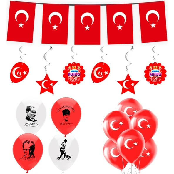 Parti Sürprizi ' 23 Nisan '' Kutlu Olsun Türk Bayrağı Balonlu Set ürün görseli