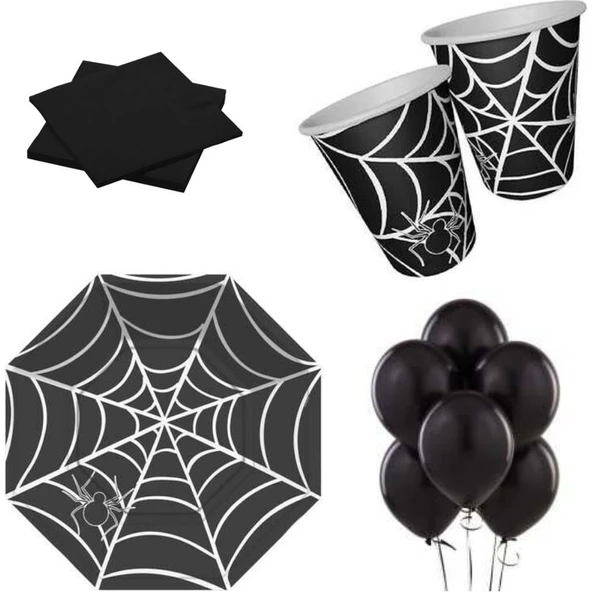 Parti Sürprizi Cadılar Bayramı Örümcek Ağı Siyah Parti Seti 8 Kişilik ürün görseli