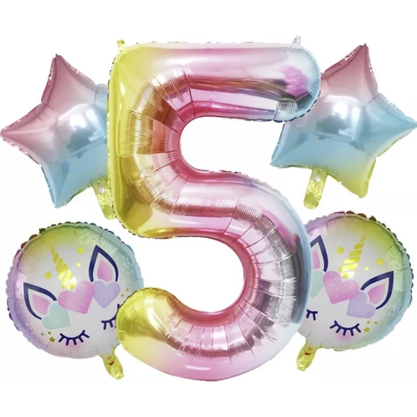 Parti Sürprizi Unicorn 5 Yaş Folyo Balon Set ürün görseli