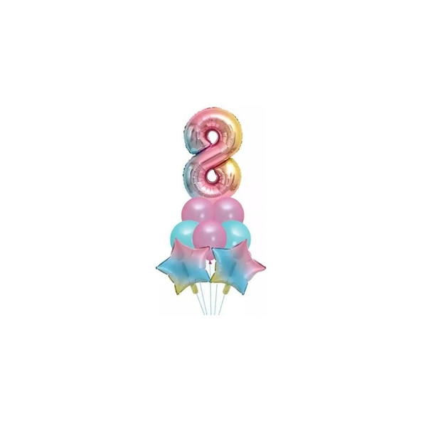 Parti Sürprizi Unicorn Rainbow 8 Yaş Folyo Balon Set ürün görseli