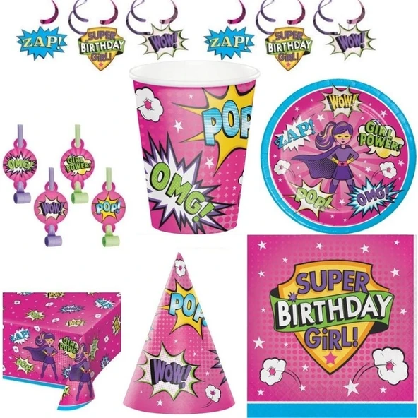 Parti Sürprizi Superhero Birthday Girl Parti Seti 8 Kişilik ürün görseli