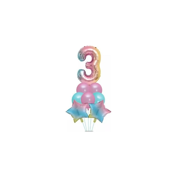 Parti Sürprizi Unicorn Rainbow 3 Yaş Folyo Balon Set ürün görseli