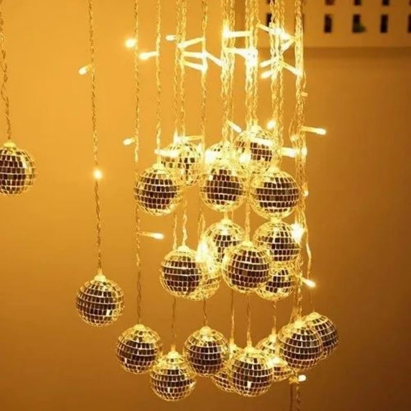 Parti Sürprizi Yılbaşı Partisi Gümüş Disko Topu Perde Işık 4 Metre ürün görseli