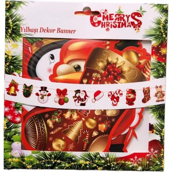 Parti Sürprizi Yılbaşı Partisi Noel Baba Dekoratif Kağıt Süs Banner ürün görseli