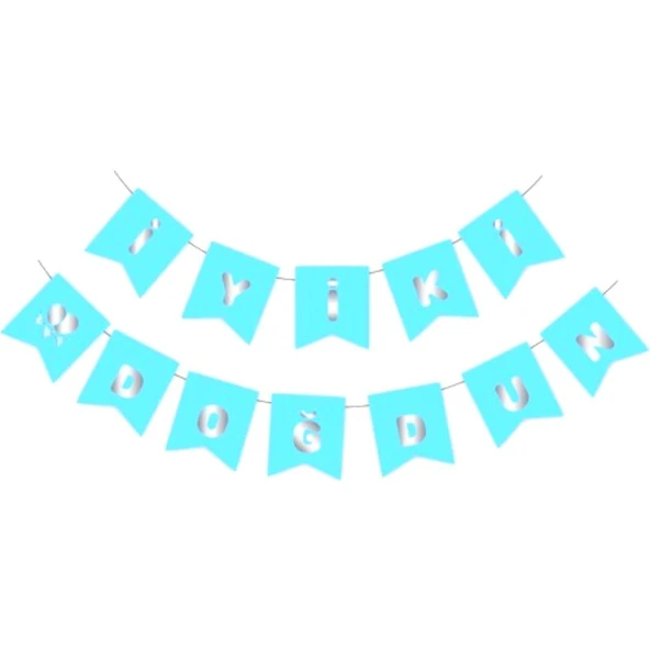 Parti Sürprizi Mavi Üzeri Gümüş Iyi Ki Doğdun Yaldızlı Harf Banner ürün görseli