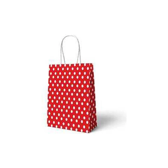 Parti Sürprizi Kırmızı Puanlı Büküm Saplı 6 Adet Hediye Çantası 22 x 24 cm - 1