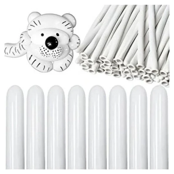 Parti Sürprizi Beyaz Renk Sosis Balon 12 Adet ürün görseli