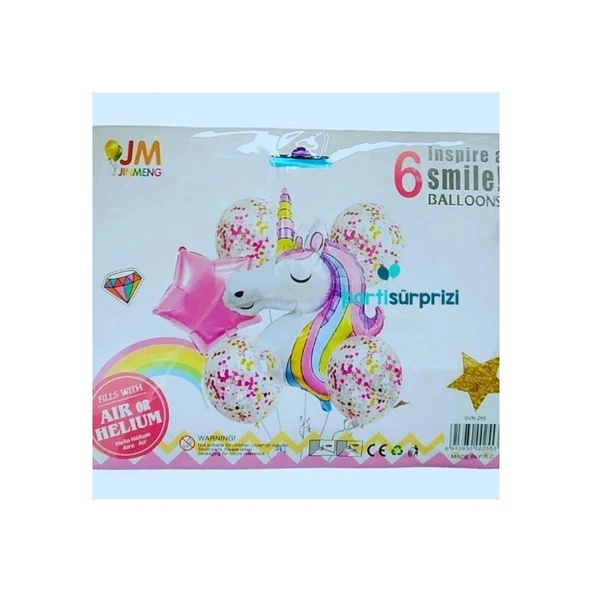Parti Sürprizi Unicorn Konfetli 6 Lı Folyo Balon Set ürün görseli