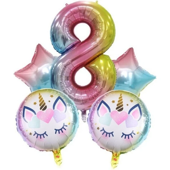 Parti Sürprizi Unicorn 8 Yaş Folyo Balon Set ürün görseli