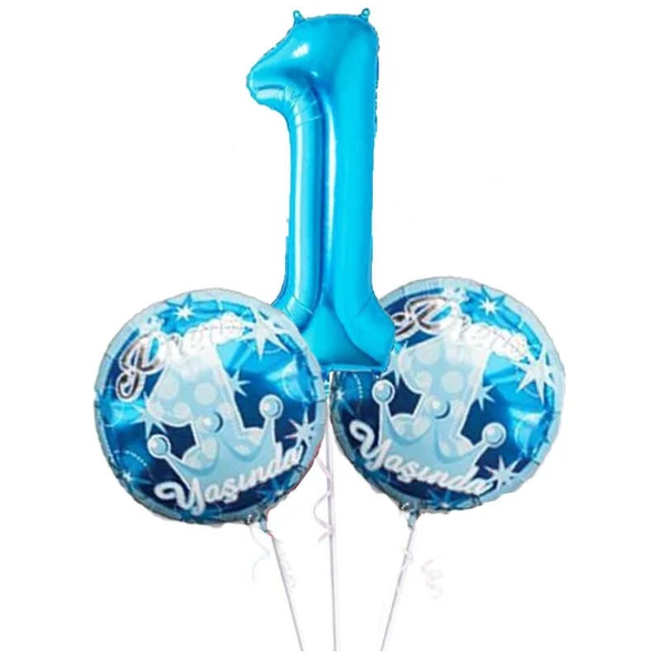 Parti Sürprizi 1 Yaş Mavi Folyo Balon Set ürün görseli