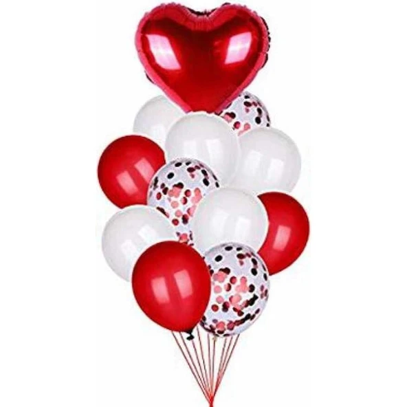 Parti Sürprizi Kalpli Konfetili Kırmızı Folyo Balon Demeti ürün görseli