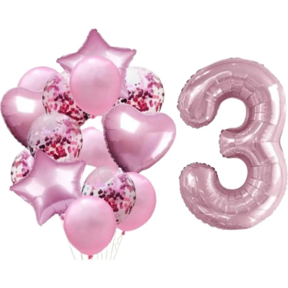 Parti Sürprizi 3 Yaş Pembe Folyo Balon Set ürün görseli