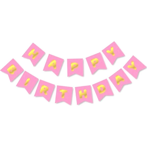 Parti Sürprizi Pembe Üzeri Gold Happy Bırthday Yaldızlı Harf Banner ürün görseli