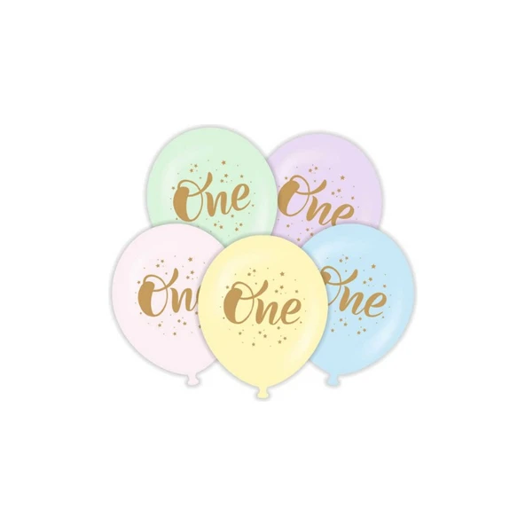 Parti Sürprizi One 1 Yaş Altın Renk Baskılı Latex Balon 10 Adet ürün görseli