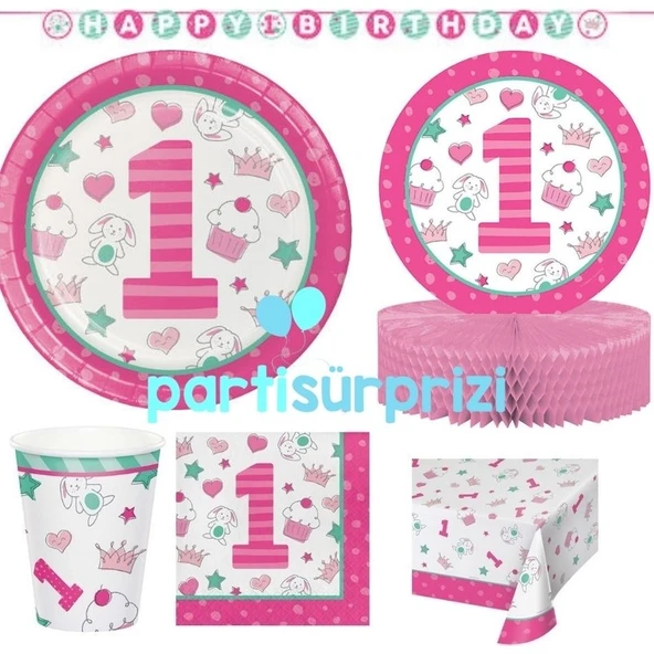 Parti Sürprizi 1yaş Kız Teması Parti Seti 8 Kişilik ürün görseli