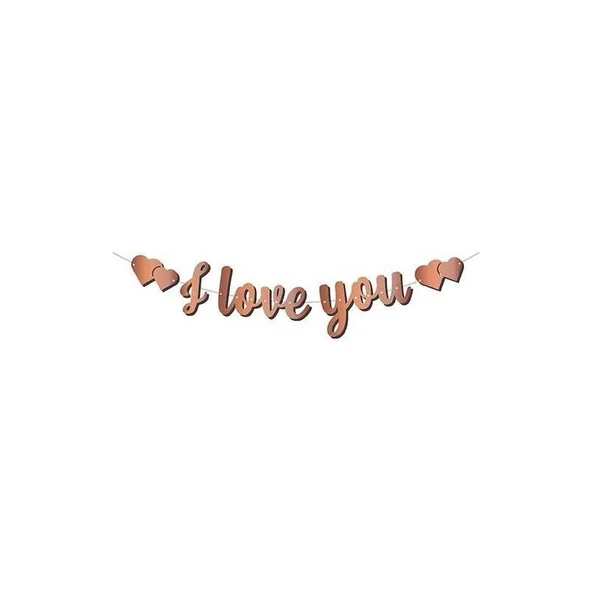 Parti Sürprizi Metalize I Love You Rose Gold Banner ürün görseli