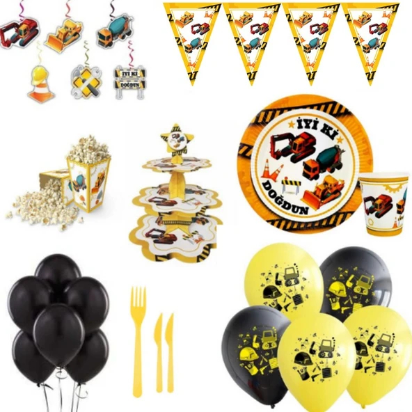 Parti Sürprizi Inşaat Teması 8 Kişilik Parti Seti ürün görseli