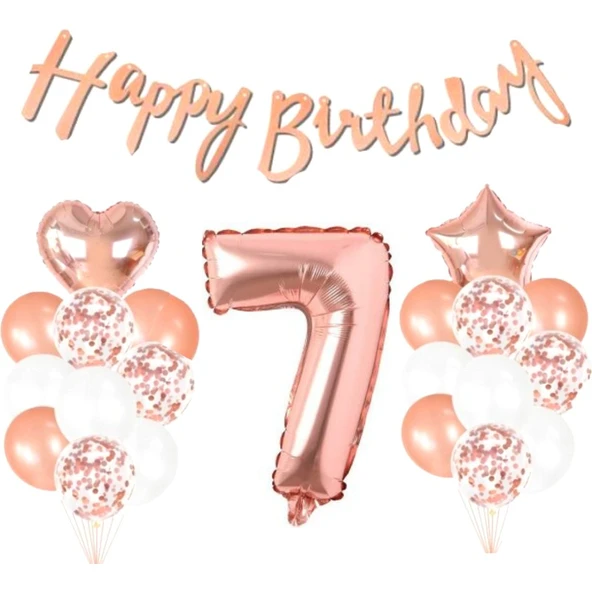 Parti Sürprizi 7 Yaş Rose Gold Happy Birthday Set ürün görseli