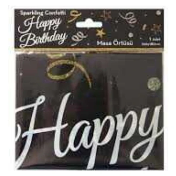 Parti Sürprizi Pırıltılı Happy Bırthday Teması Masa Örtüsü ürün görseli