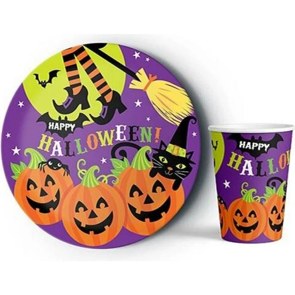 Parti Sürprizi Cadılar Bayramı Tabak Bardak 8'li Set ürün görseli