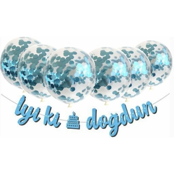 Parti Sürprizi Metalize Mavi Iyi Ki Doğdun Banner Set ürün görseli