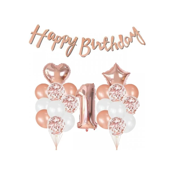 Parti Sürprizi 1 Yaş Rose Gold Happ Birthday Set ürün görseli
