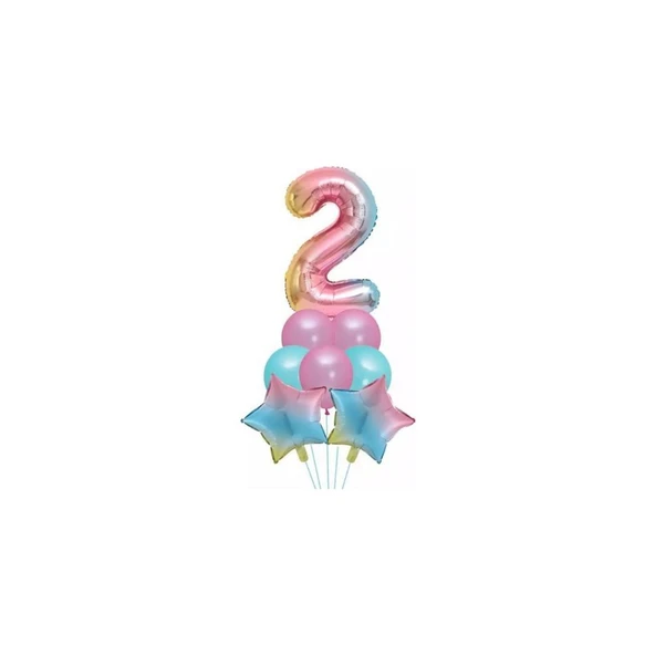 Parti Sürprizi Unicorn Rainbow 2 Yaş Folyo Balon Set ürün görseli
