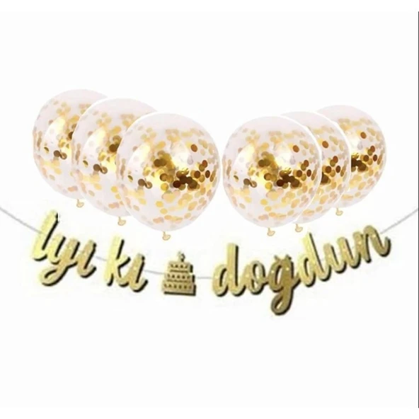 Parti Sürprizi Iyi Ki Doğdun Gold Banner Balonlu Set ürün görseli