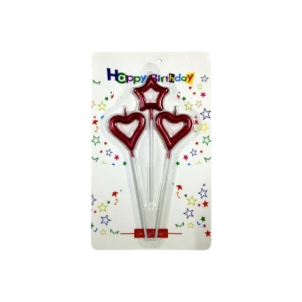Parti Sürprizi Kırmızı Kalp Metalik Mum 3'lü Set ürün görseli