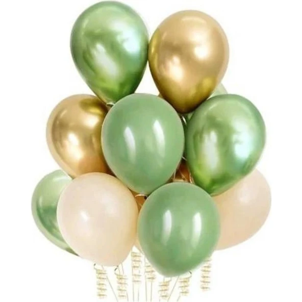 Parti Sürprizi Retro Beyaz, Metalik Yeşil, Gold Krom, Küf Yeşili 12''latex Balon 10 Adet ürün görseli