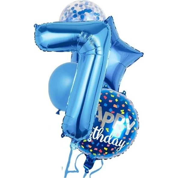 Parti Sürprizi Mavi 7 Yaş Happy Birthday Konfetili Balon Set ürün görseli