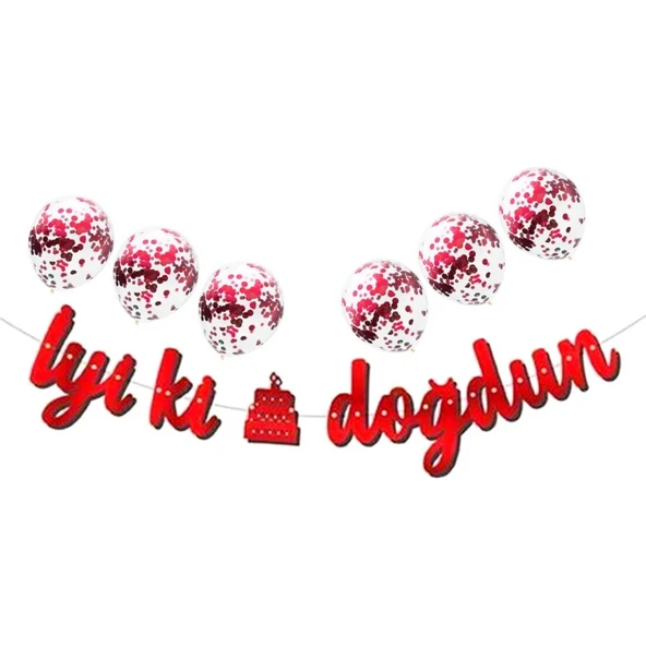 Parti Sürprizi Metalize Iyi Ki Doğdun Kırmızı Banner Set ürün görseli