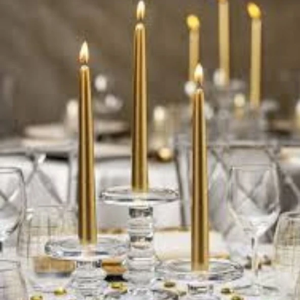 Parti Sürprizi Altın Metalik Parlak Gold 2 Li Şamdan Uzun Mum - Resim 2