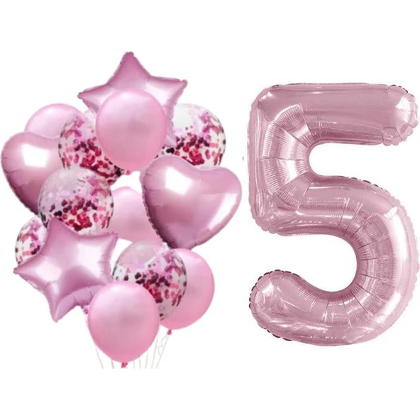 Parti Sürprizi Pembe 5 Yaş Folyo Balon Set ürün görseli