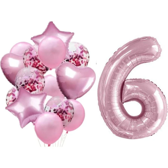 Parti Sürprizi Pembe 6 Yaş Folyo Balon Set ürün görseli