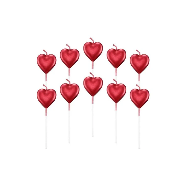 Parti Sürprizi Kırmızı Kalp Metalik Mum 4 Adet ürün görseli