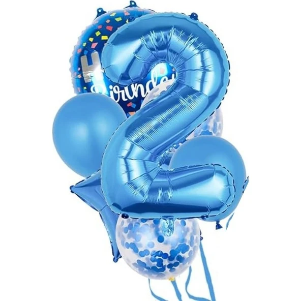 Parti Sürprizi Mavi 2 Yaş Happy Birthday Konfetili Balon Set ürün görseli