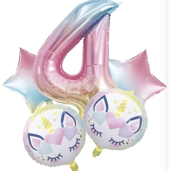 Parti Sürprizi Unicorn 4 Yaş Folyo Balon Set ürün görseli