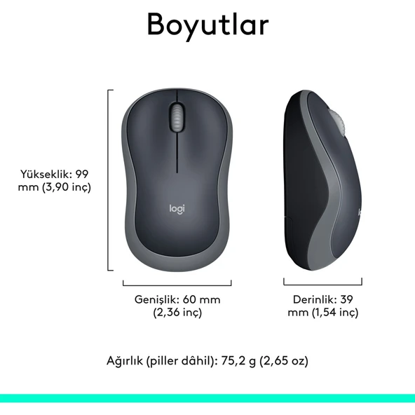 M185 USB Alıcılı Kompakt Kablosuz Mouse - Gri - 7