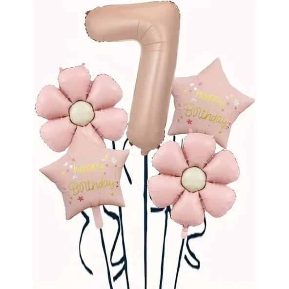 Parti Sürprizi Papatya Karamel Happy Birthday 7 Yaş Folyo Balon Set ürün görseli