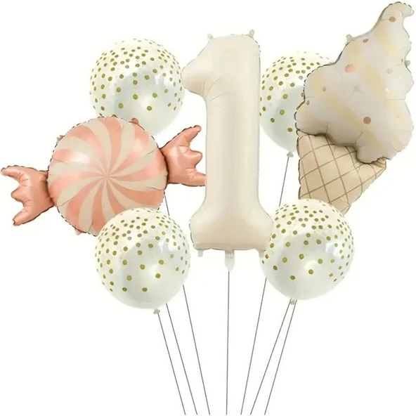 Parti Sürprizi Retro Dondurma Şeker 1 Yaş Folyo Balon Set ürün görseli