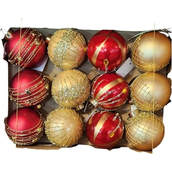 Parti Sürprizi Yılbaşı Partisi 8 cm Çam Ağacı Top Süs 12 Adet ürün görseli