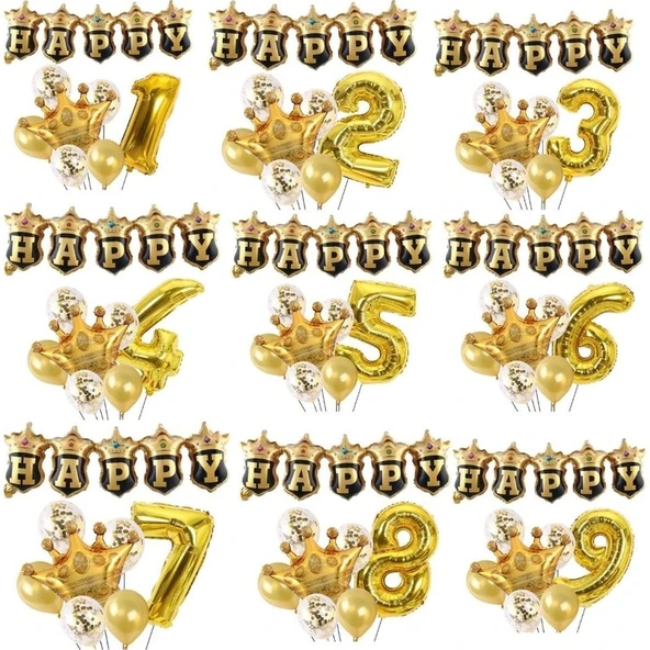 Parti Sürprizi Happy Yazılı Gold Konfetili 3 Yaş Rakam Balon Set - Resim 2