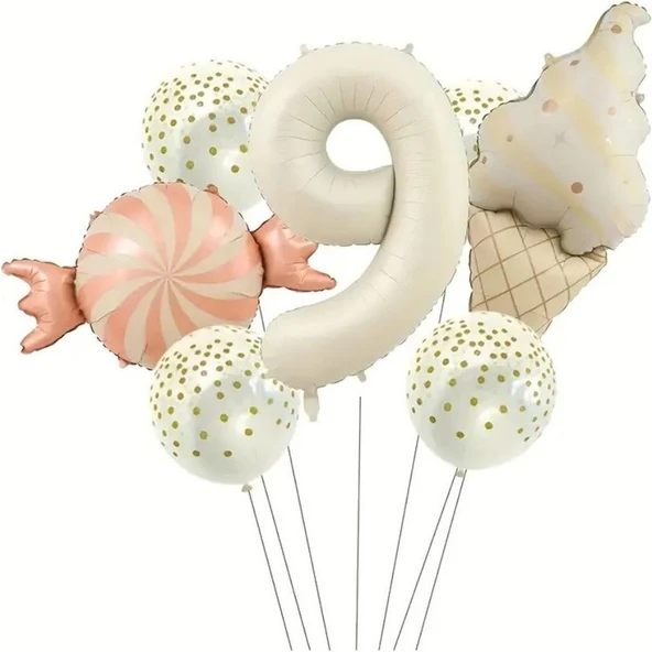 Parti Sürprizi Retro Dondurma Şeker 9 Yaş Folyo Balon Set ürün görseli