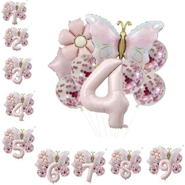 Parti Sürprizi Gold Kelebek Papatyalı 4 Yaş Folyo Balon Set ürün görseli