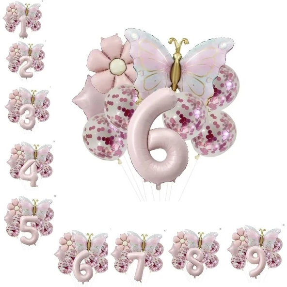 Parti Sürprizi Gold Kelebek Papatyalı 6 Yaş Folyo Balon Set ürün görseli