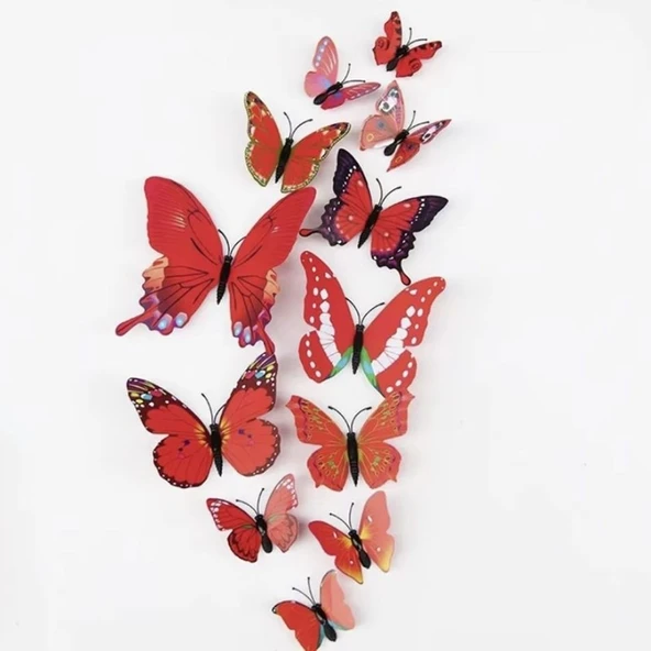 Kırmızı Kelebek Dekor Süs Mıknatıs ve Stickerli 12 Adet ürün görseli