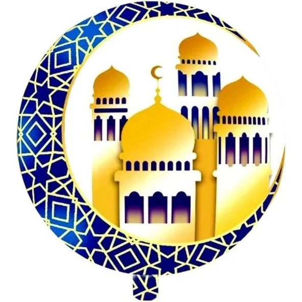 Parti Sürprizi Ramazan Temalı Mavi Hilal ve Cami Şekilli Folyo Balon 1 Adet ürün görseli